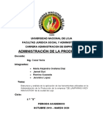 Informe Primera Unidad Administracion de La Produccion LAMPARAS