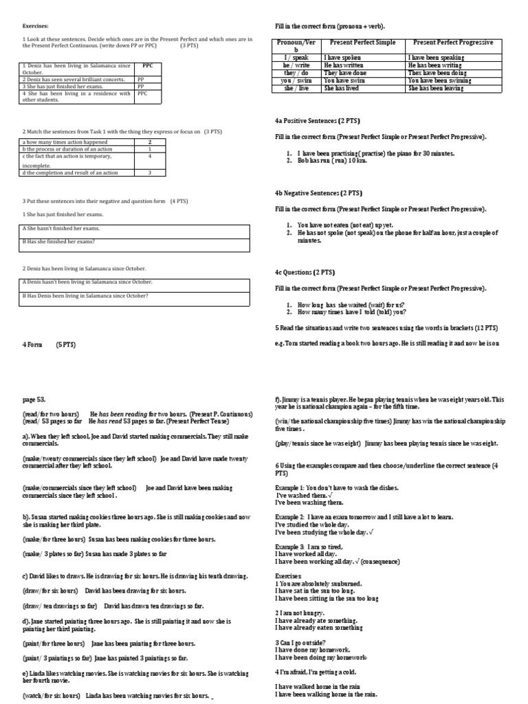 Present Perfect vs. Continuous Exercises | PDF | Morphology | Semiotics