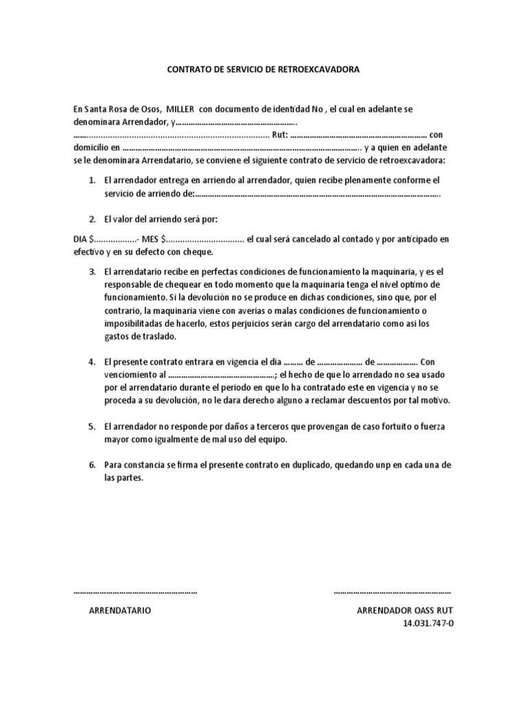 Contrato de Alquiler de Retroexcavadora | PDF | Tecnología