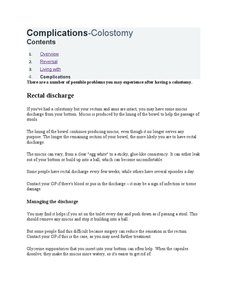 Complications Colostomy PDF Rectum Gastroenterology