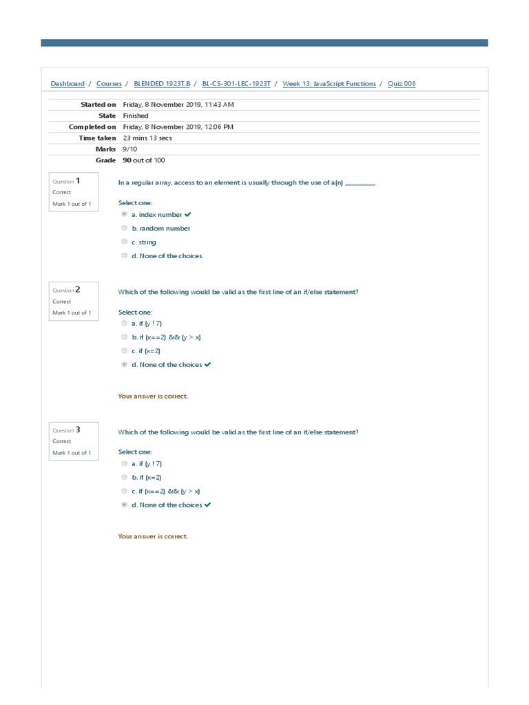 Quiz 006 - Attempt Review PDF | PDF | Array Data Structure | Java Script