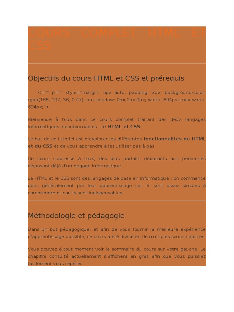 Cours Complet HTML et CSS | PDF | Langage de balisage | Html