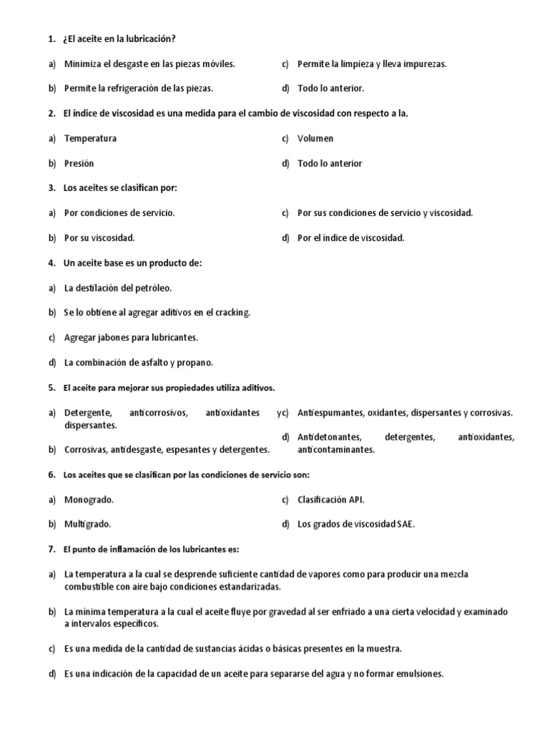 Cuestionario Lubricacion ITSO | PDF | Lubricante | Petróleo