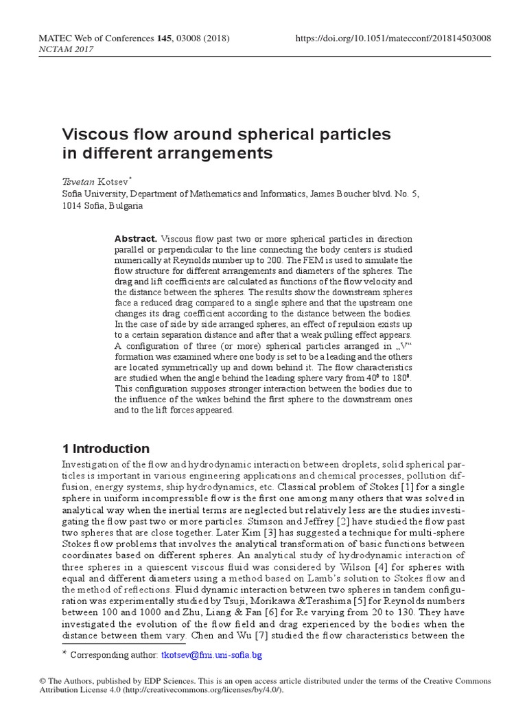 Viscous Flow Around Spherical Particles in Different Arrangements | PDF ...