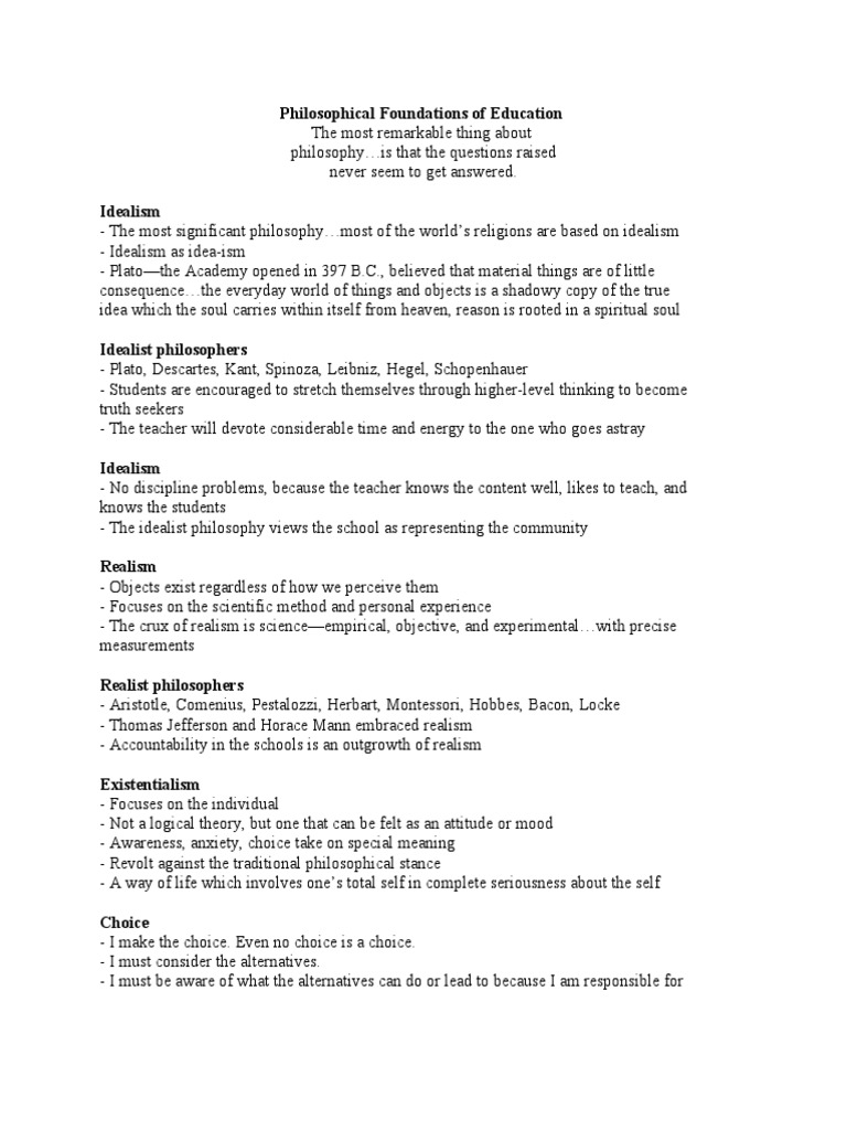 Five Educational Philosophies Explained | PDF | Idealism | Philosophy ...