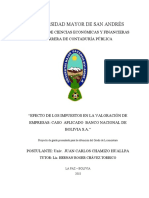 Efecto de los impuestos en la valoración del Banco Nacional de Bolivia S.A. usando métodos tradicionales