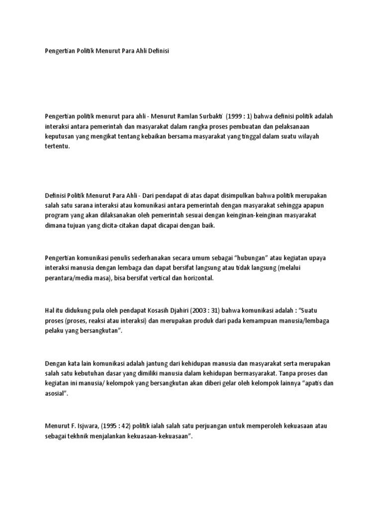 Pengertian Politik Menurut Para Ahli Def Pdf