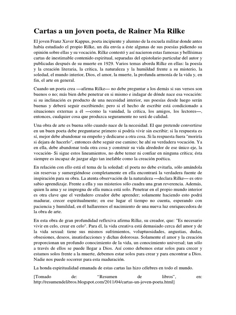 Cartas a un joven poeta, de Rainer Ma Rilke Rainer Maria Rilke Amor