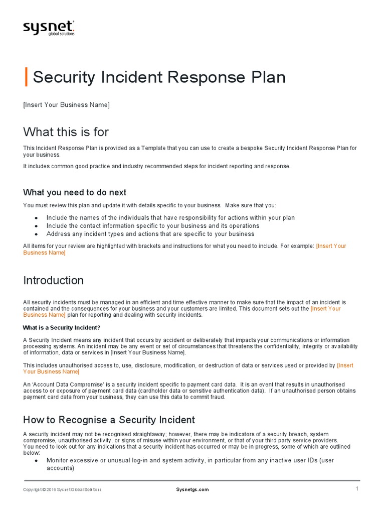 Security Incident Response Plan: What This Is For | PDF | Incident ...