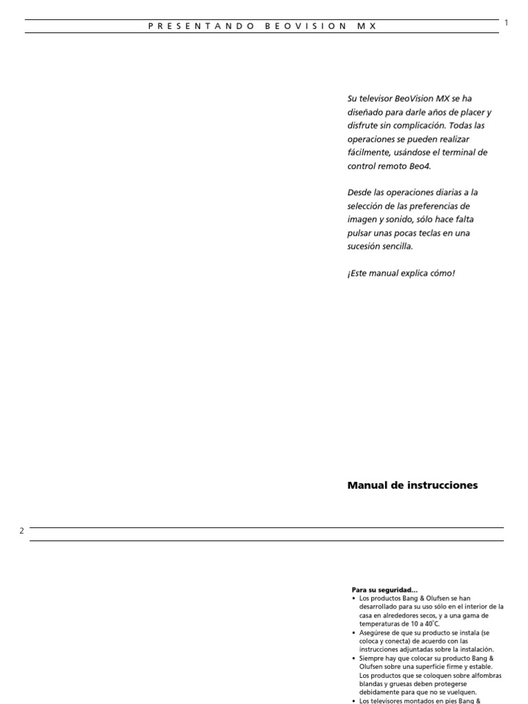 Manual BeoVision MX y Control Beo4 | PDF | Control remoto | Menú ...
