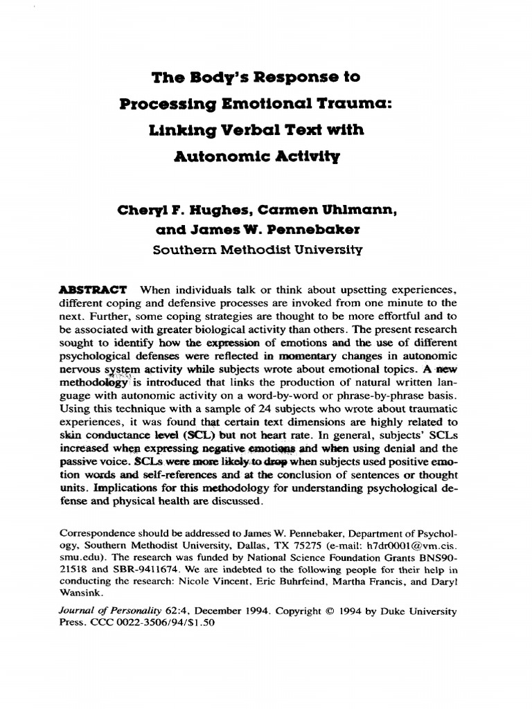 The Bodys Response To Processing Emotion PDF | PDF | Psychological ...