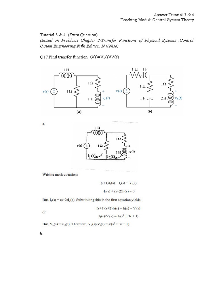 Based On Problems Chapter 2-Transfer Functions of Physical Systems ...