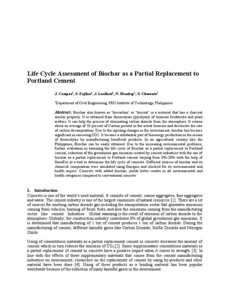 Life Cycle Assessment of Biochar As A Partial Replacement To Portland ...