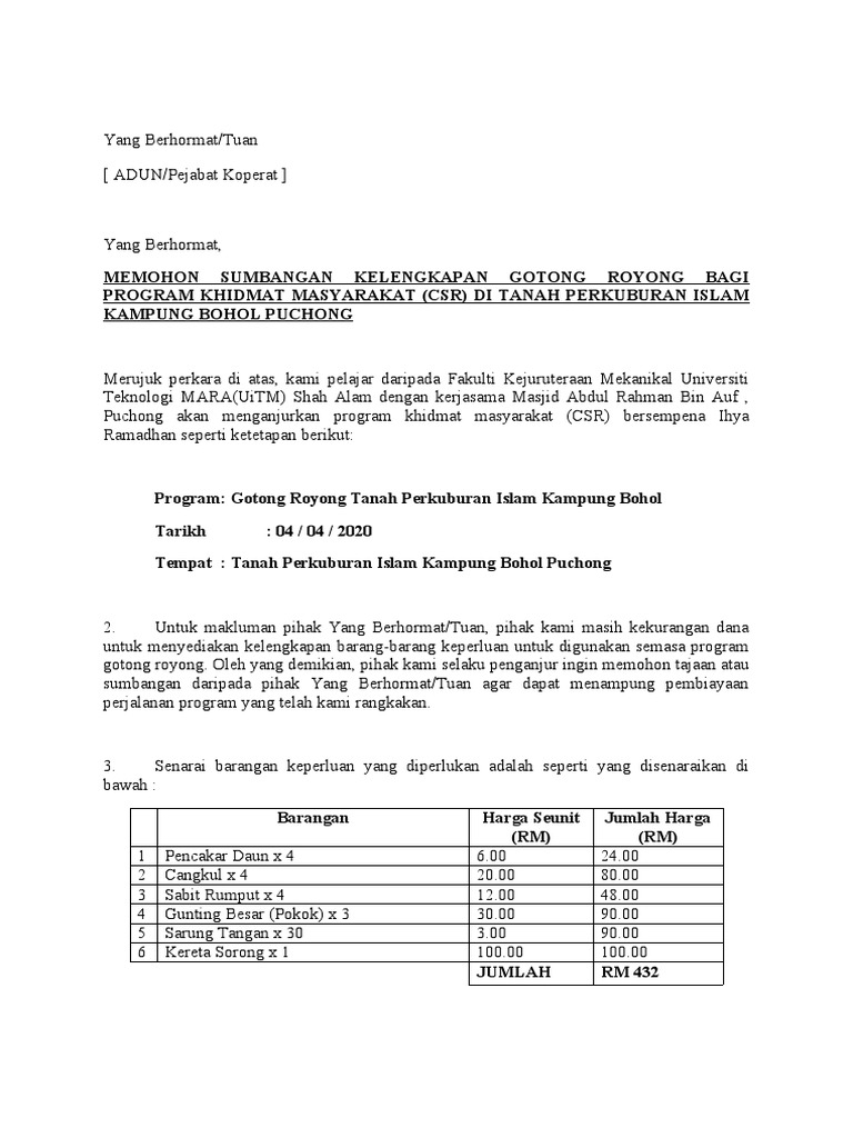 Contoh Surat Sumbangan Pdf