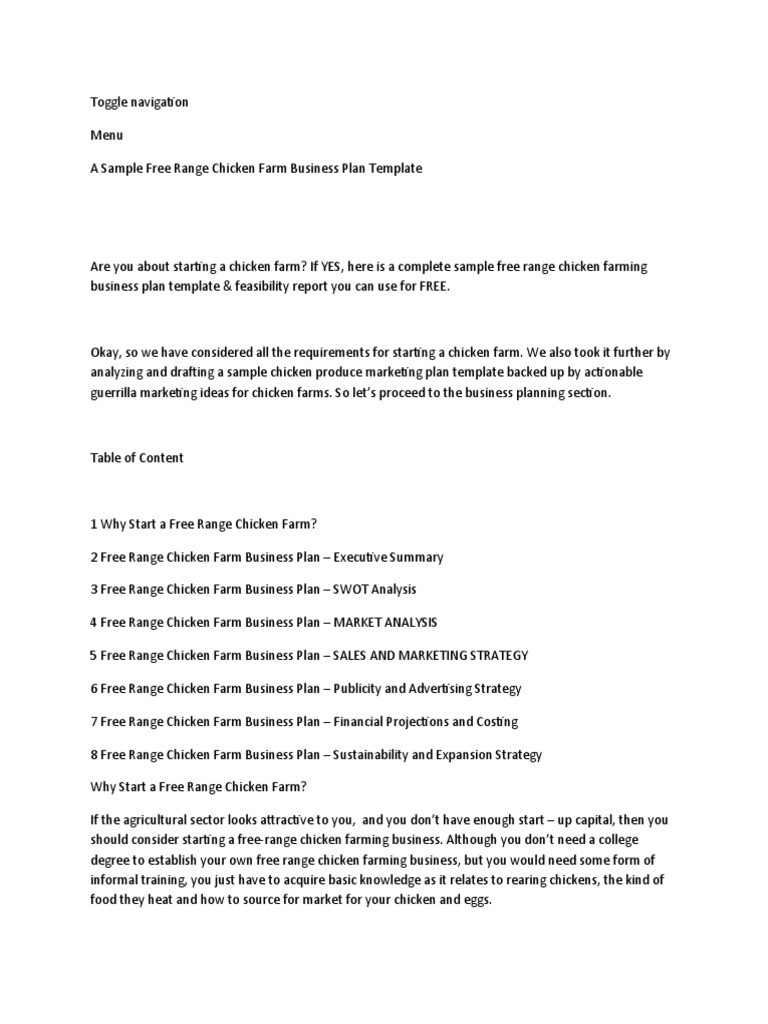 Free Range Chicken Farming Business Plan  PDF  Poultry Farming Within Agriculture Business Plan Template Free