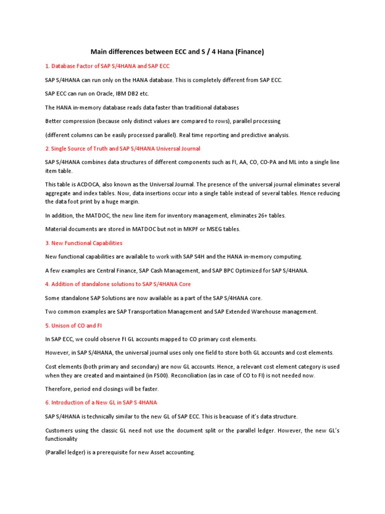 Ecc Vs S4hana Sap Se Credit