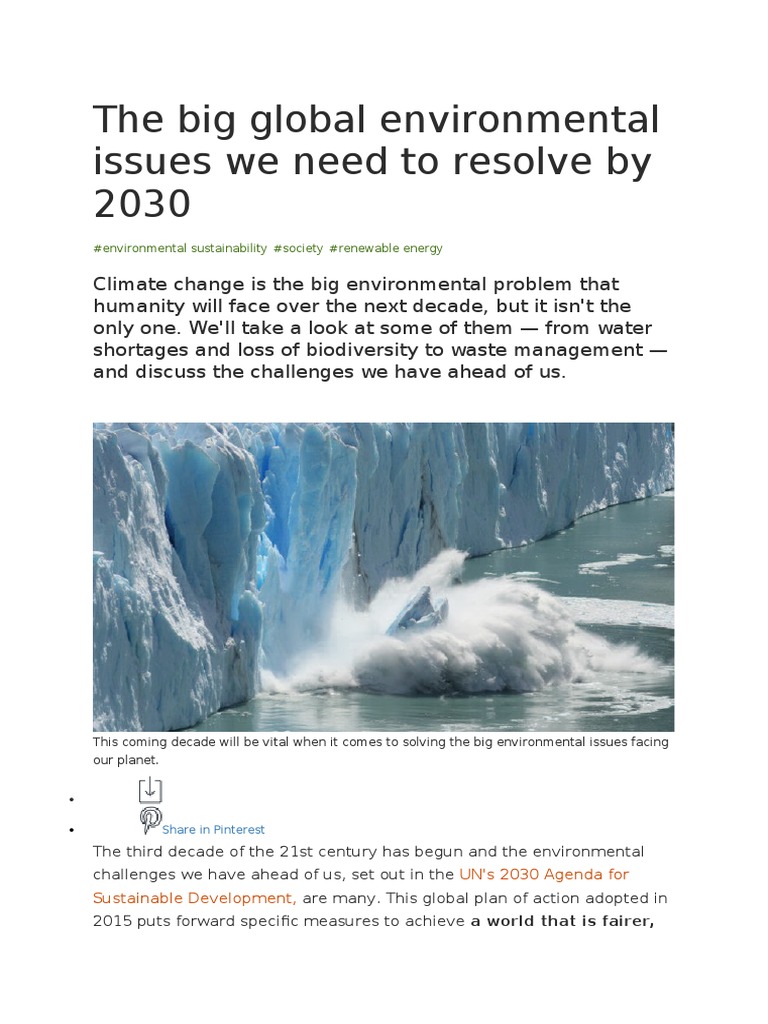 The Big Global Environmental Issues We Need To Resolve by 2030 | PDF ...