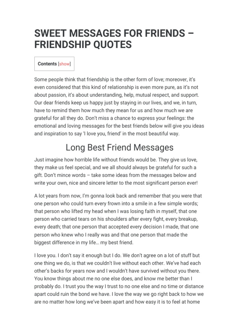 Best Friend Text Messages Friendship Messages For Him And Her Pdf Friendship Feeling