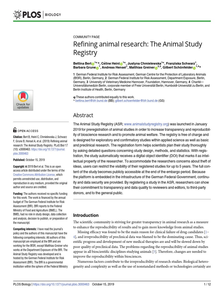 Refining Animal Research: The Animal Study Registry: A1111111111 ...