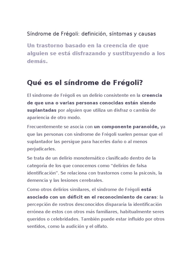 Síndrome de Frégoli: definición y causas | PDF | Engaño | Diagnóstico ...