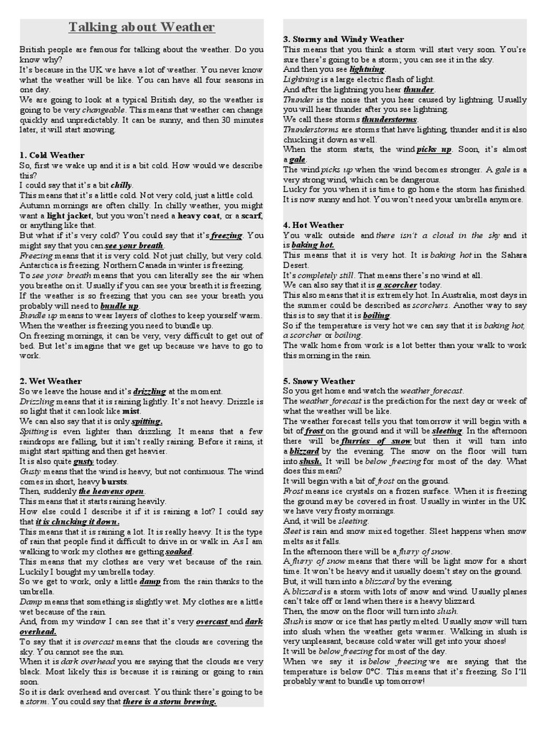 Talking About Weather: 3. Stormy and Windy Weather | PDF | Snow | Rain