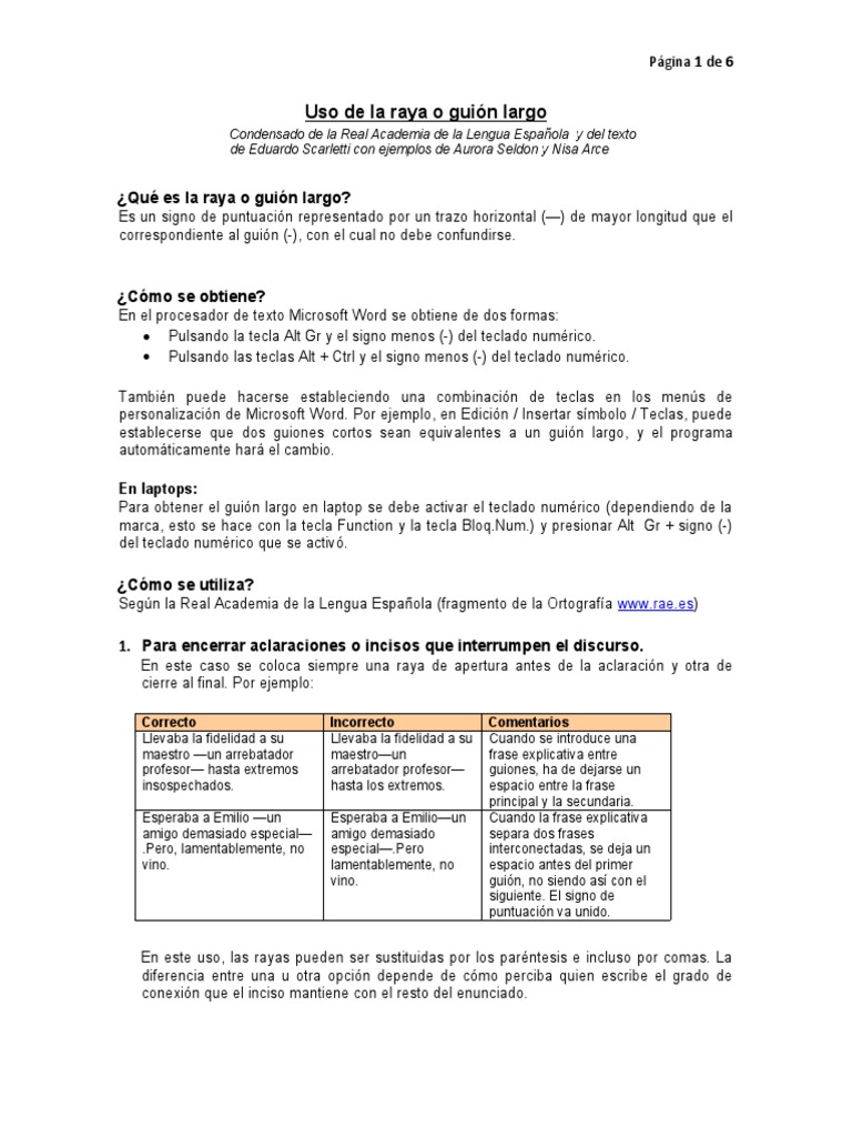 Uso de La Raya o Guión Largo (Scarletti) | PDF | Codificaciones | Impresión