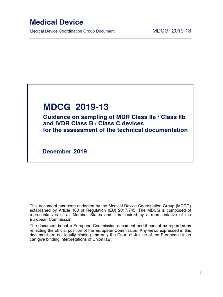 MDCG 2019-13: MDR & IVDR Sampling Guide | PDF | Medical Device ...