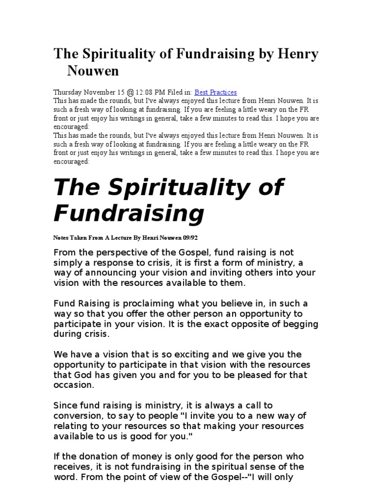 Spirituality of Fundraising Insights PDF Love Poverty