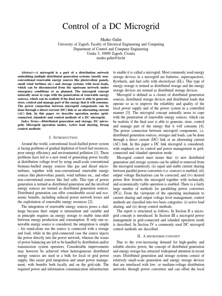 DC Microgrid Control Methods | PDF | Distributed Generation ...