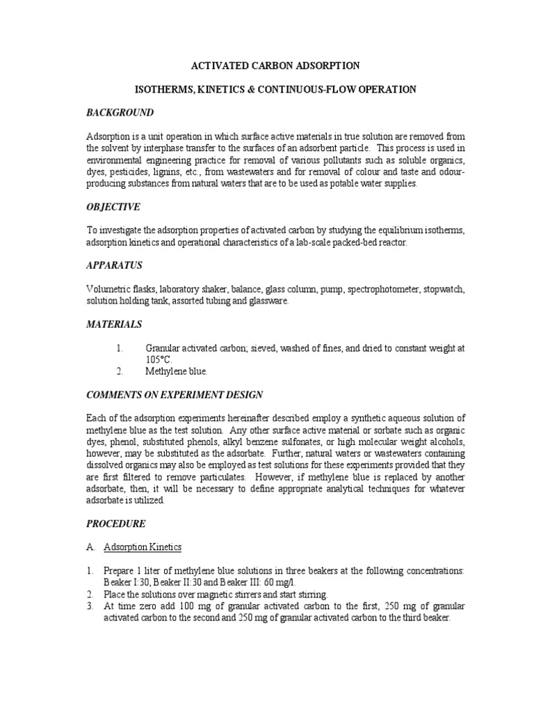 Activated Carbon Adsorption Study | PDF | Adsorption | Chemical Engineering