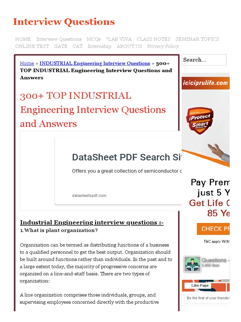 300+ TOP INDUSTRIAL Engineering Interview Questions and Answers PDF
