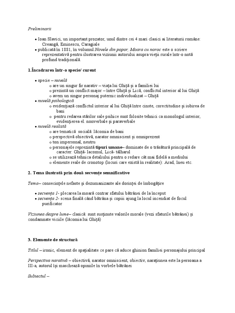 Cate Capitole Are Moara Cu Noroc Moara Cu Noroc-Schema | PDF