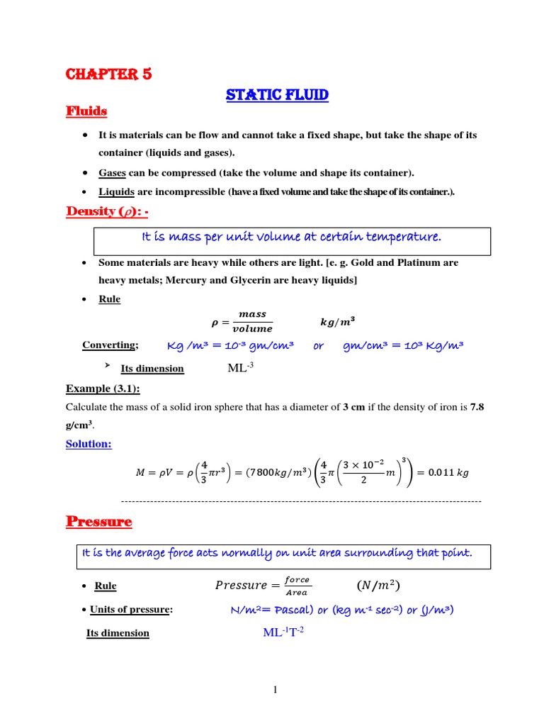 Fluid Mechanics: Density and Pressure Concepts | PDF | Buoyancy | Pressure