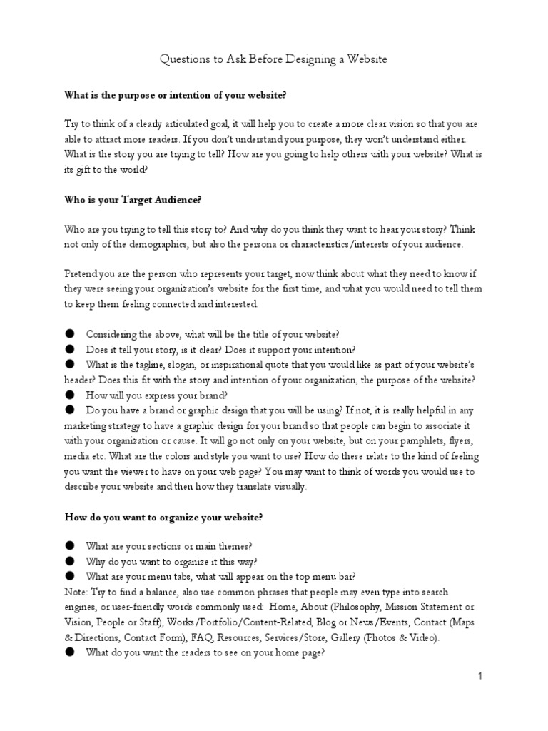 Essential Questions for Website Design | PDF | Websites | Mass Media