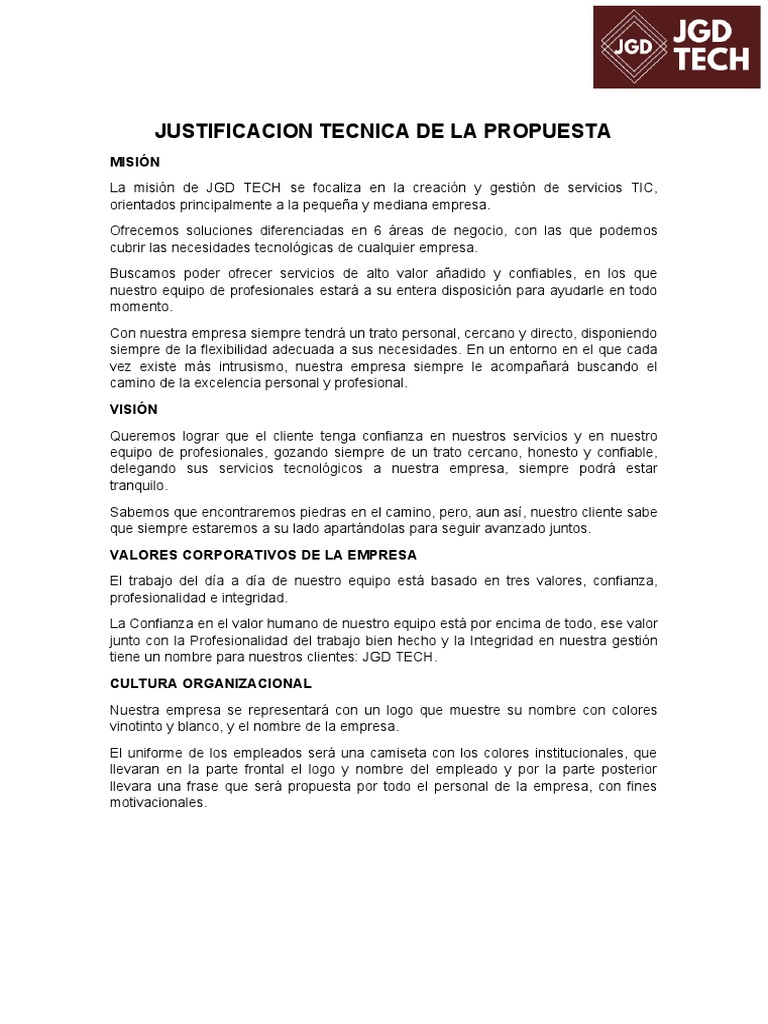 Justificación Técnica de JGD TECH | PDF | Business | Science