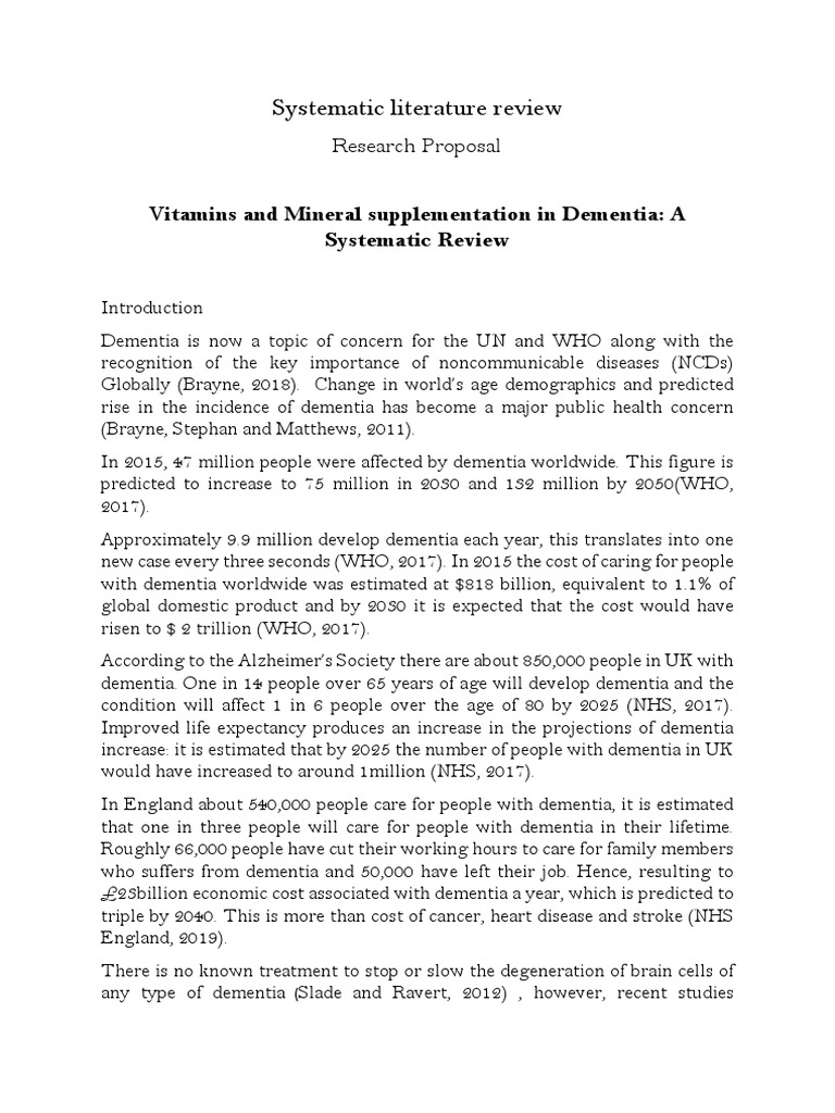 Proposal Vitamins and Mineral Supplementation in Dementia A Systematic