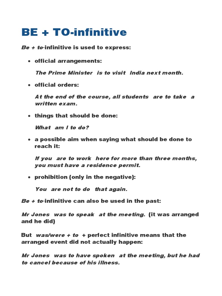 Understanding Be + To-Infinitive Usage | PDF | Language Arts & Discipline