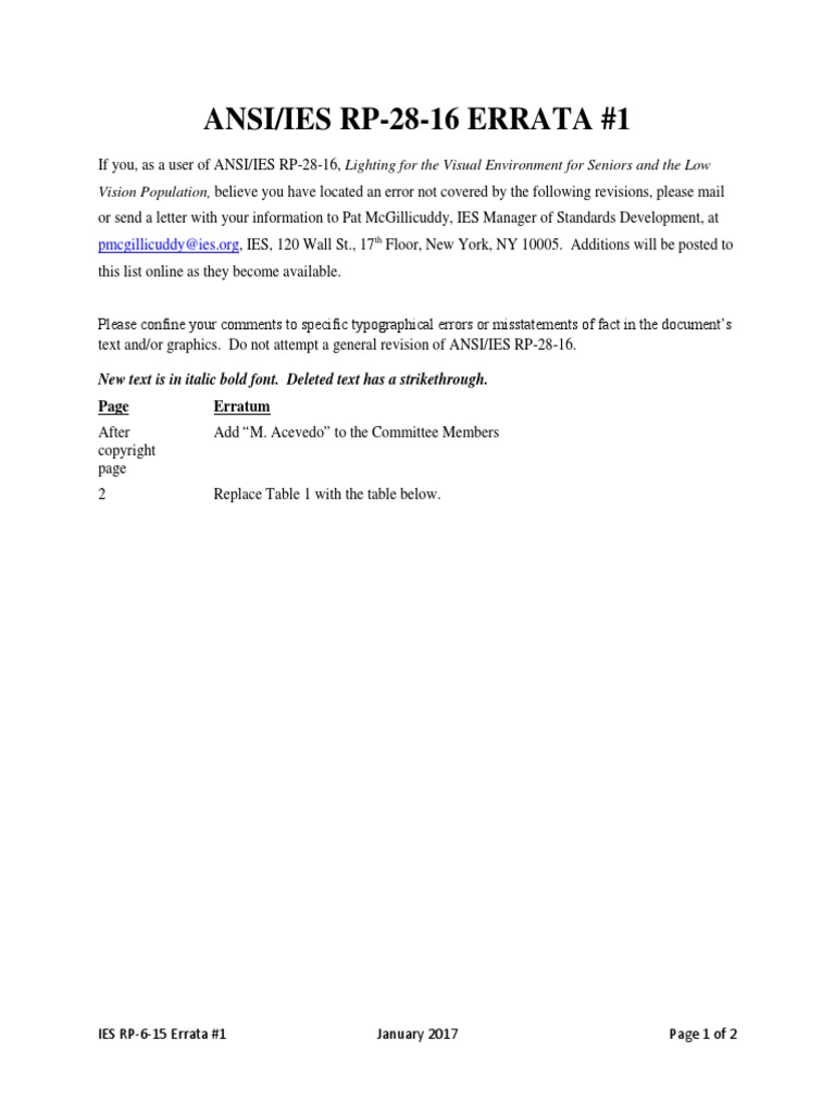 Ansi/ies RP-28-16 Errata #1 | PDF