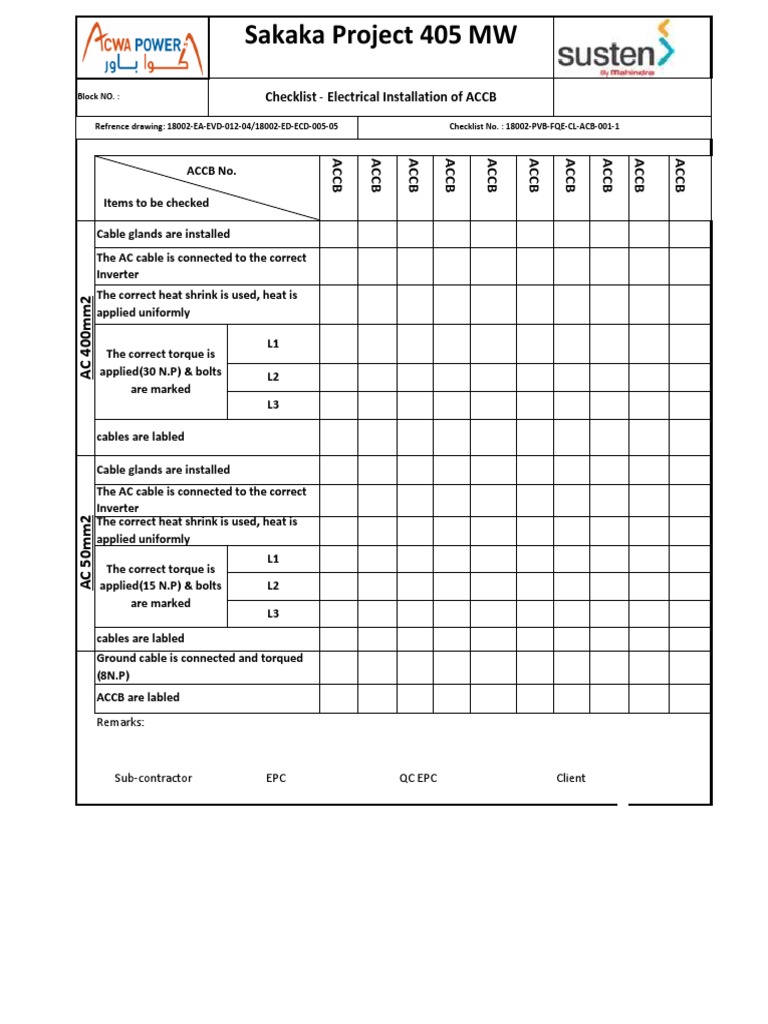 Electrical Installation Checklist | PDF | Electrical Engineering ...