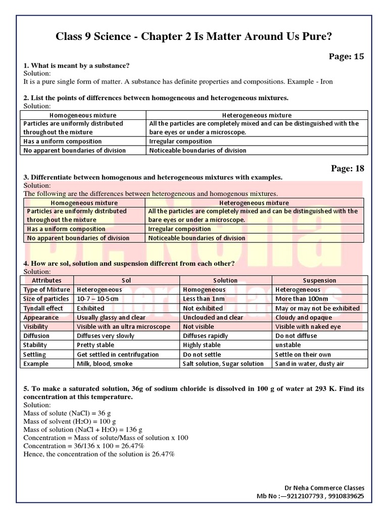 Class 9 Science: Matter and Mixtures | PDF | Solubility | Solution