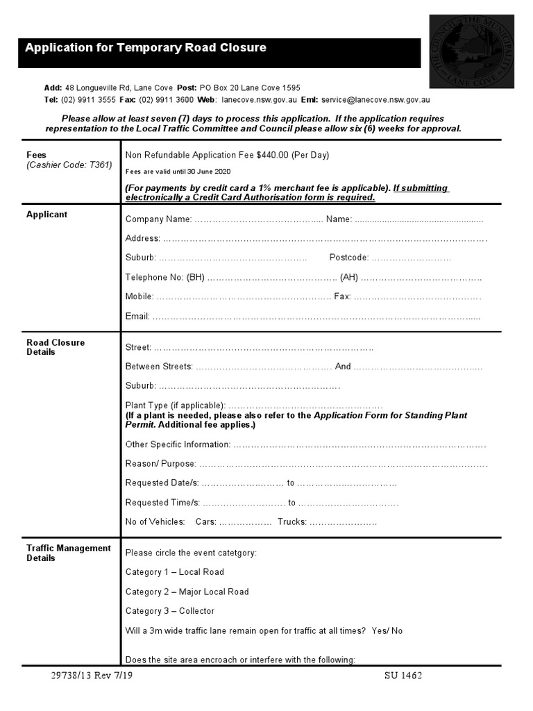 TRIM Application Form For Temporary Road Closure 814220 PDF