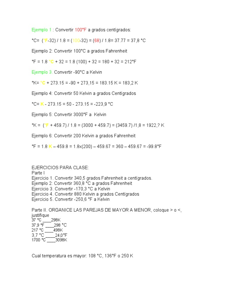 Como Convertir De Kelvin A Fahrenheit Ejemplos