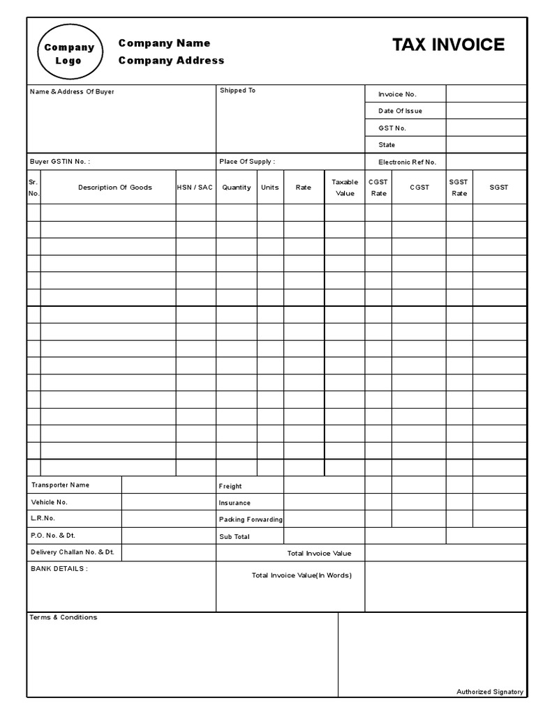 Simple GST Bill Format Template | PDF