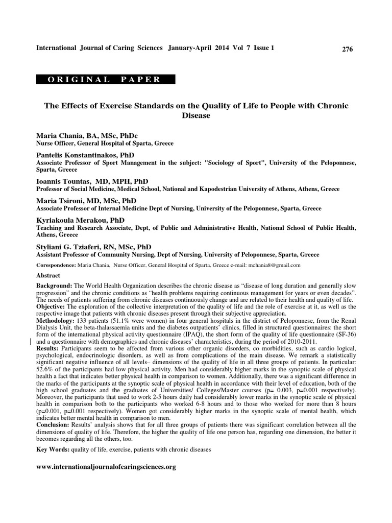 The Effects of Exercise Standards On The Quality of Life To People With ...