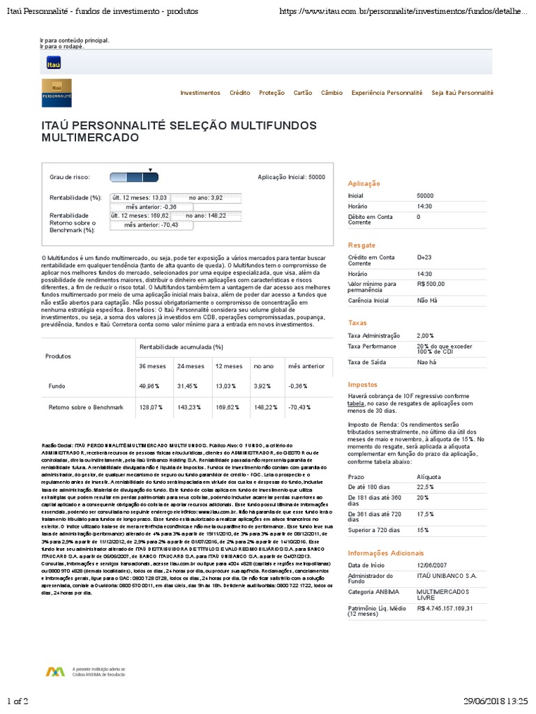 Itaú Personnalité - Multifundo Multimercado Investimentos II | PDF |  Investimentos | Impostos