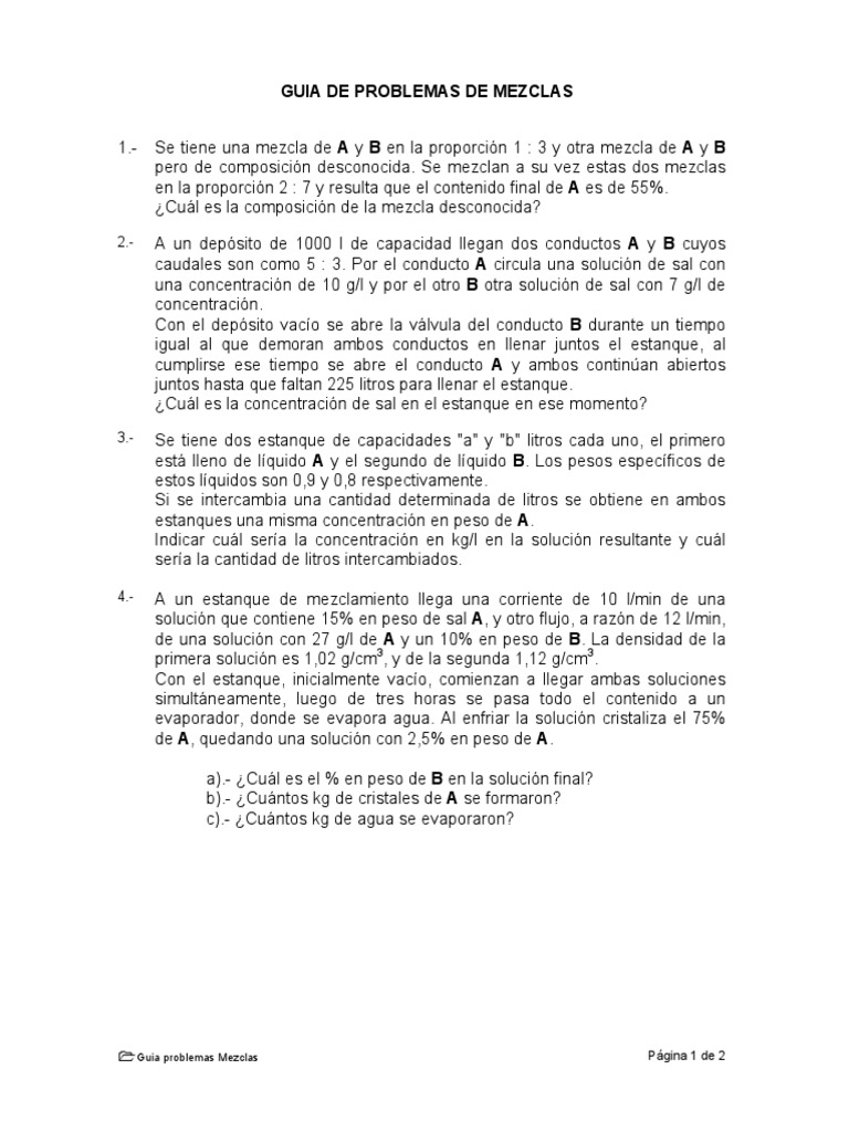 Problemas de Mezclas y Soluciones | PDF | Concentración | sal