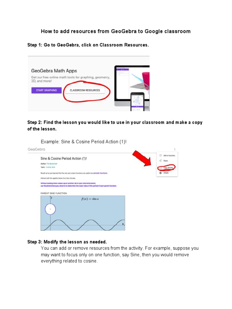 How To Add Resources From Geogebra To Google Classroom 1 | PDF