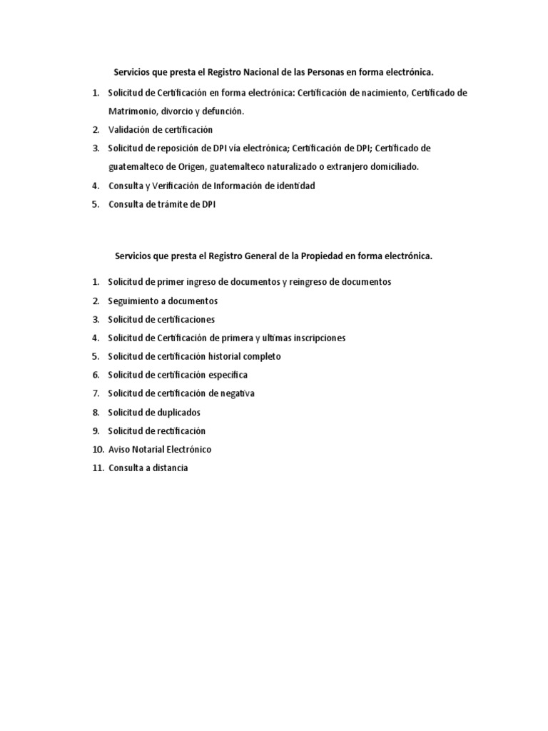 Servicios Que Presta El Registro Nacional De Las Personas Y El Rgp Pdf