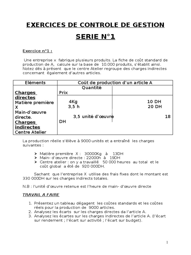 Exercices Avec Corrigés Détaillés Contrôle De Gestion Pdf