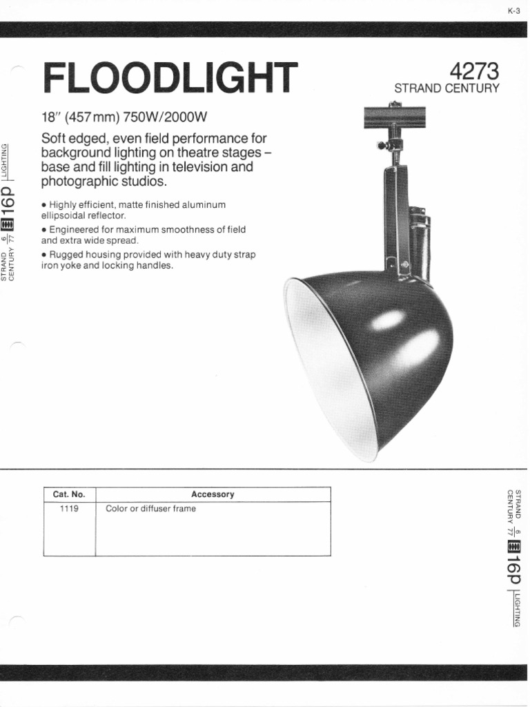 Strand Century Lighting 4273 18Inch Scoop Floodlight Spec Sheet 677 Electrical Equipment